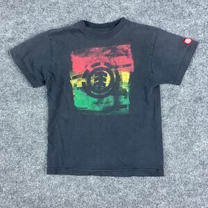 Element T-Shirt Boys Size S Black Rasta Logo Graphic Skateboarding Casual Tee
